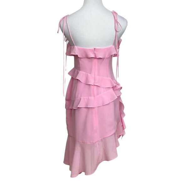 ADEIRLINA PINK RUFFLE TIE SPAGHETTI STRAPS ASYMMETRICAL MINI DRESS - XS - Picture 5 of 11